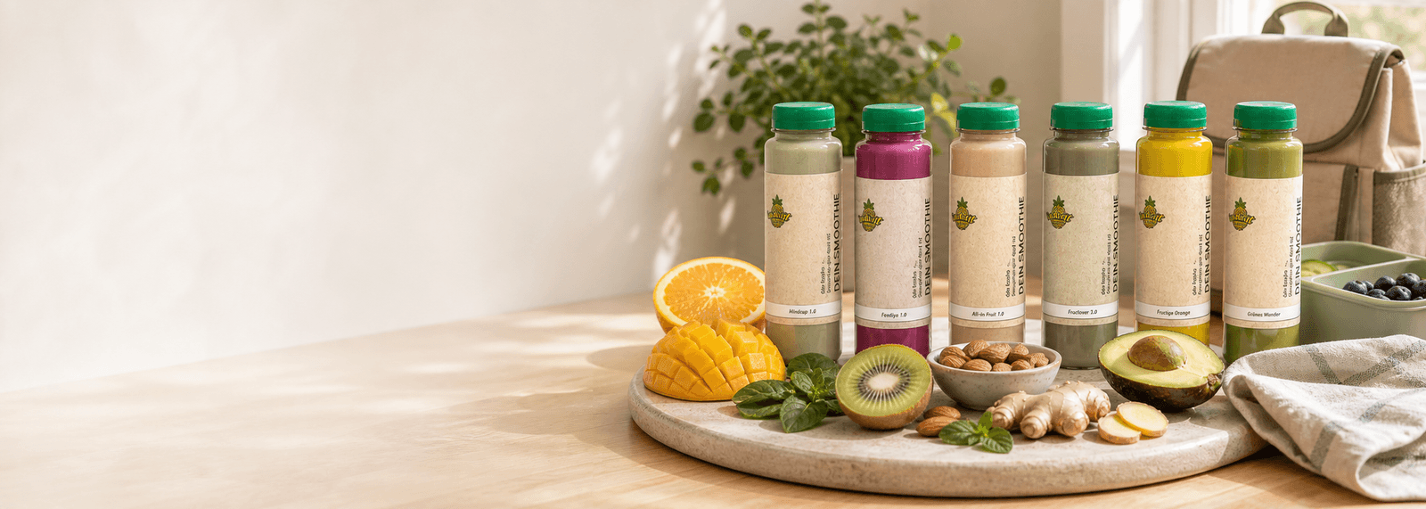 Smoothies aus Bio-Zutaten in einer hellen Familienküche