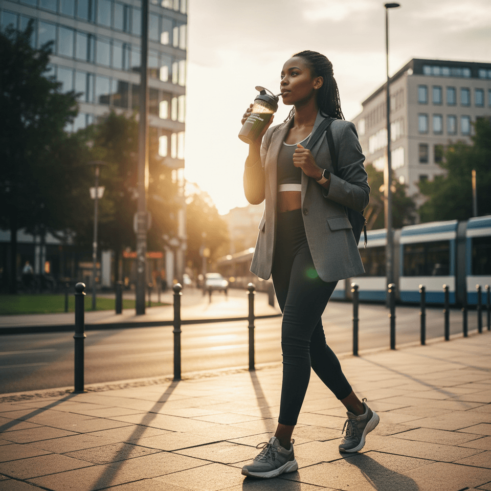Trinkmahlzeit für unterwegs in einer modernen Alltagsszene